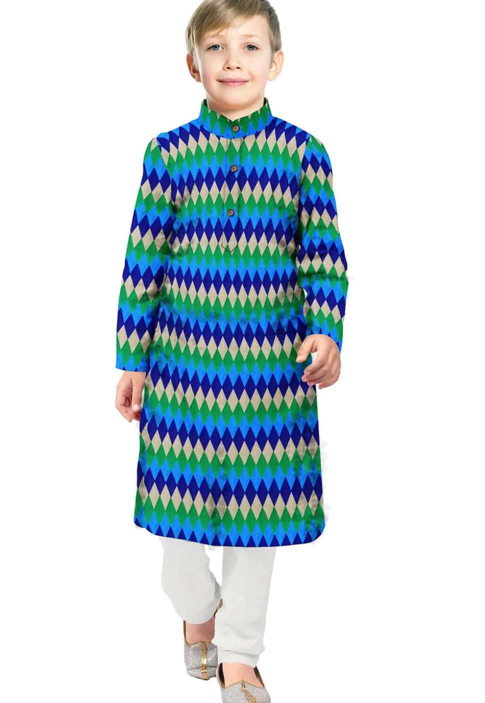Printed Art Silk Kurta Set in Multicolor