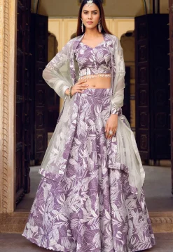 Printed Art Silk Lehenga in Light Purple