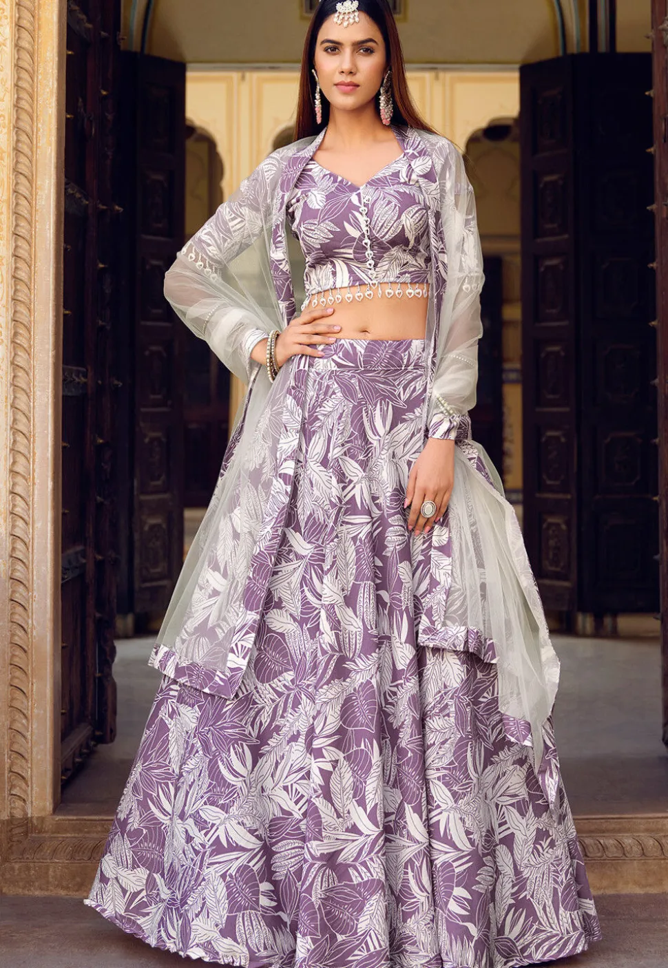 Printed Art Silk Lehenga in Light Purple