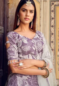 Printed Art Silk Lehenga in Light Purple