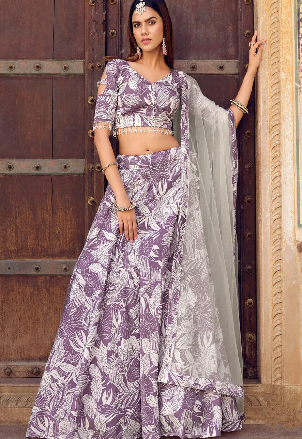 Printed Art Silk Lehenga in Light Purple