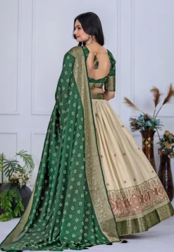 Printed Art Silk Lehenga in Cream
