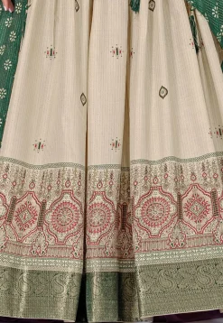 Printed Art Silk Lehenga in Cream
