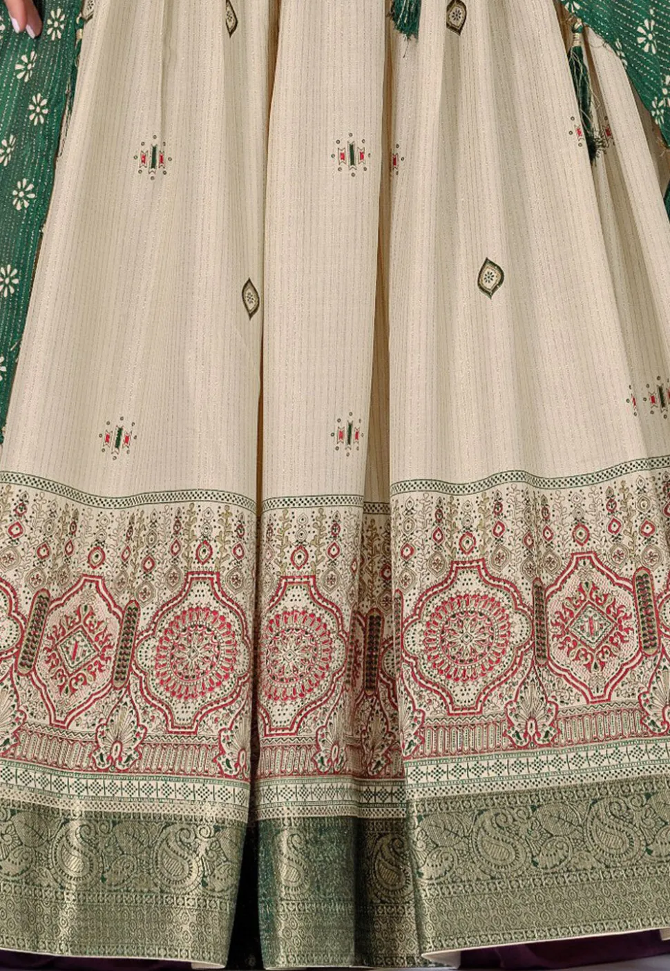 Printed Art Silk Lehenga in Cream