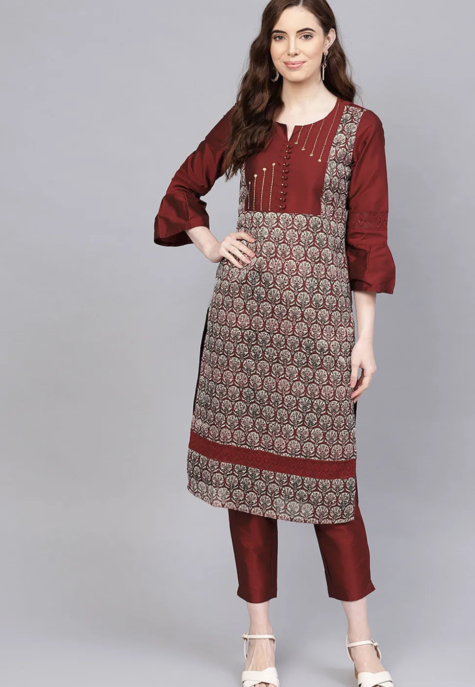 Printed Art Silk Pakistani Suit in Maroon