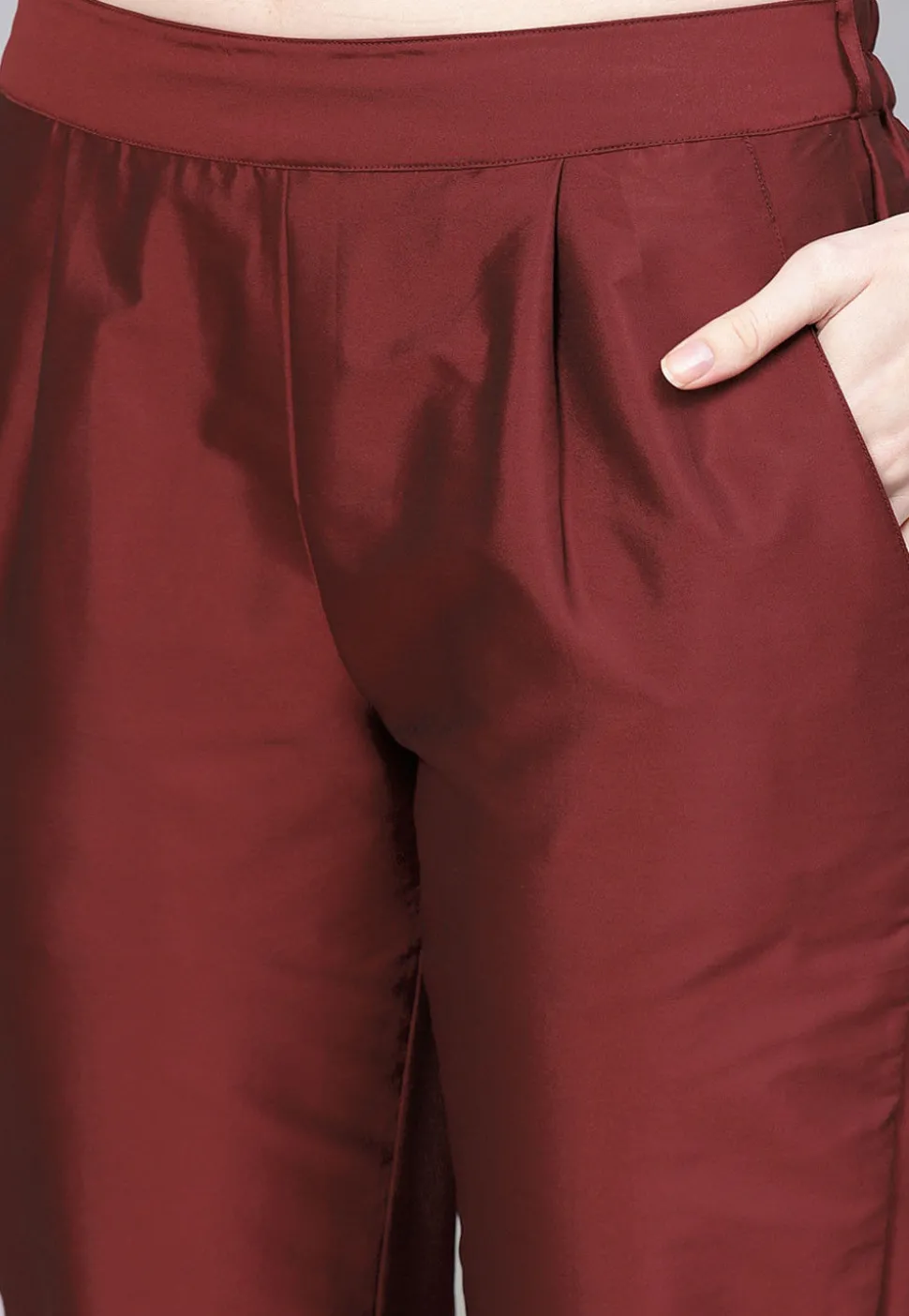 Printed Art Silk Pakistani Suit in Maroon