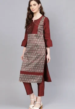 Printed Art Silk Pakistani Suit in Maroon