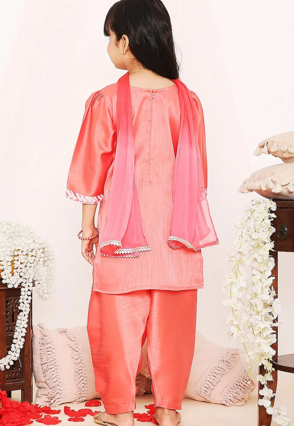 Printed Art Silk Punjabi Suit in Peach