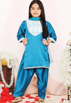 Printed Art Silk Punjabi Suit in Blue