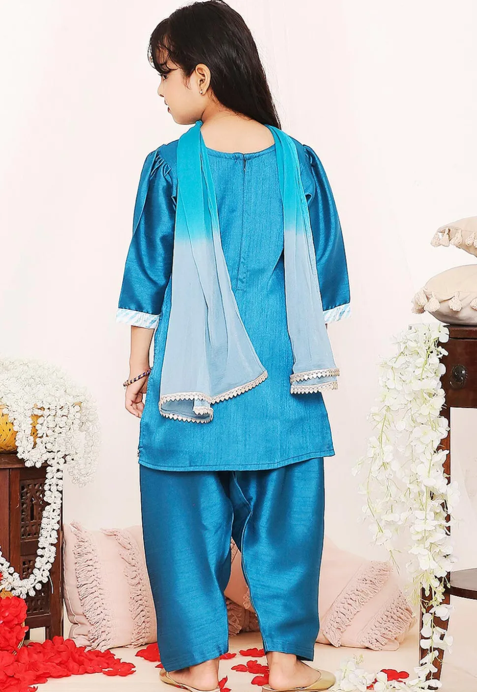 Printed Art Silk Punjabi Suit in Blue