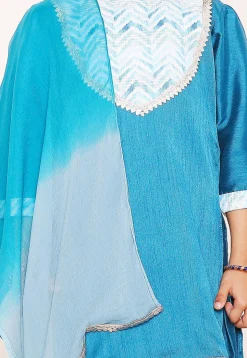 Printed Art Silk Punjabi Suit in Blue