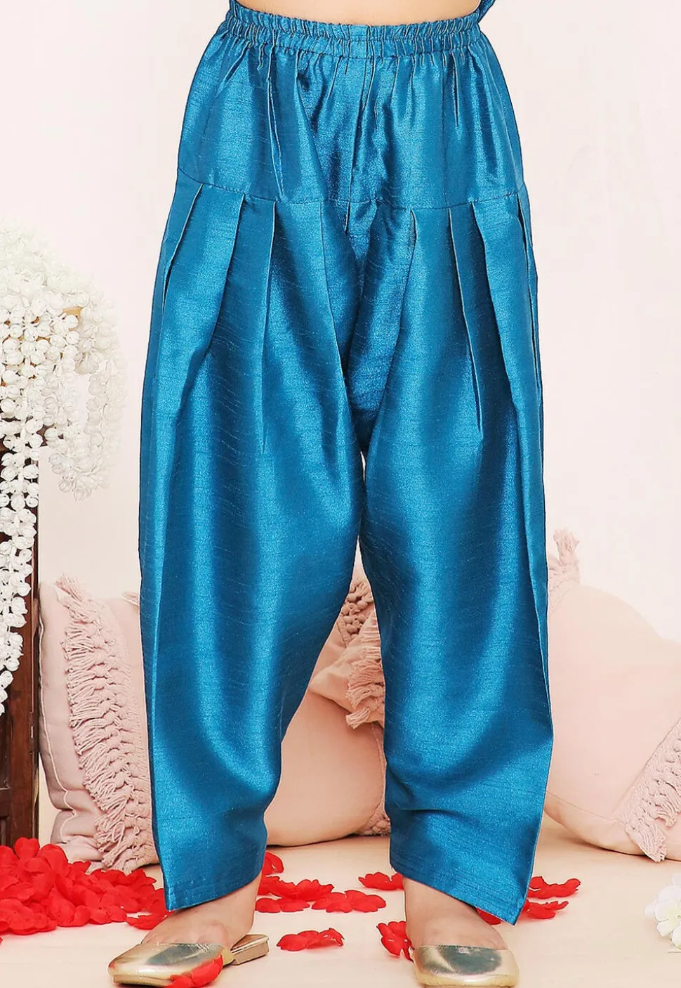 Printed Art Silk Punjabi Suit in Blue