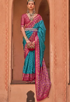 Printed Art Silk Saree in Blue