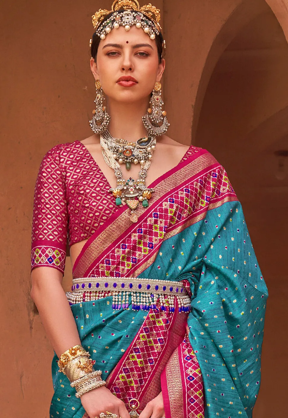 Printed Art Silk Saree in Blue