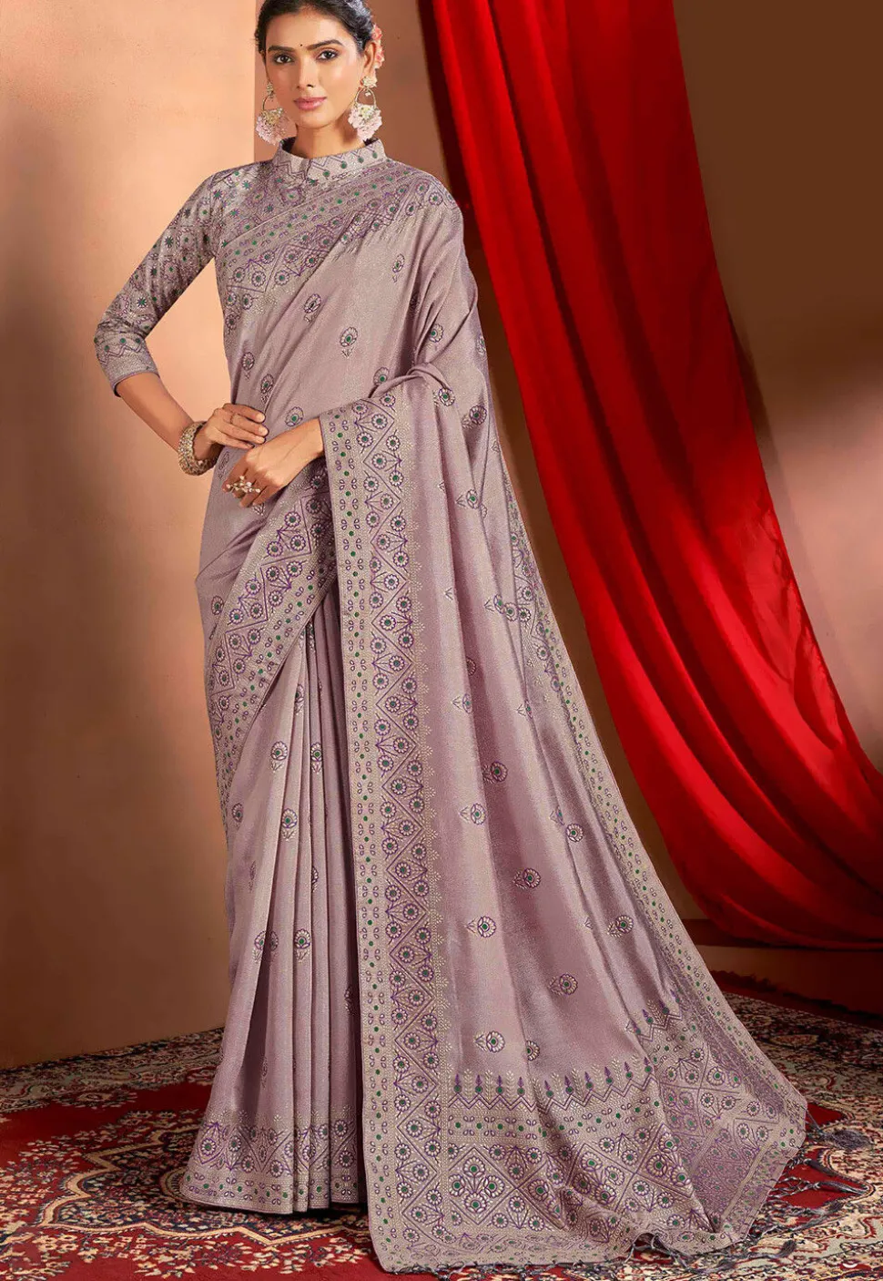Printed Art Silk Saree in Purple