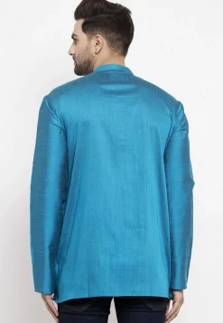 Printed Art Silk Short Kurta in Light Blue