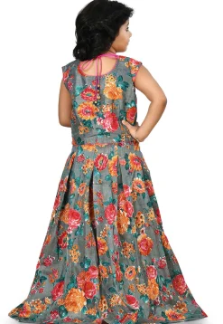 Printed Bhagalpuri Silk Crop Top in Grey