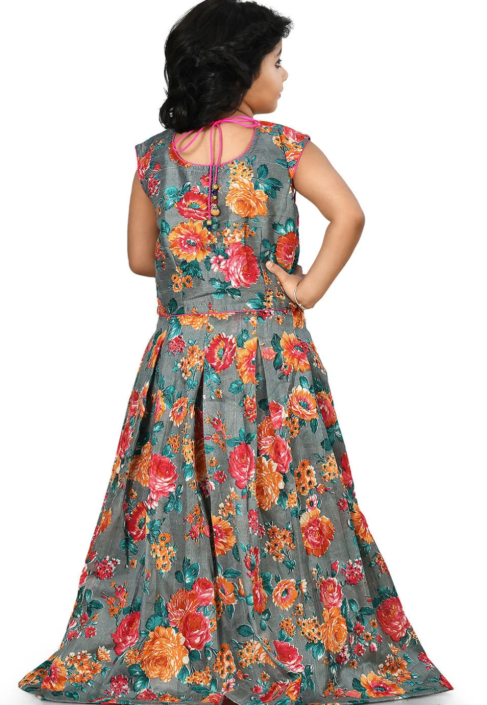 Printed Bhagalpuri Silk Crop Top in Grey