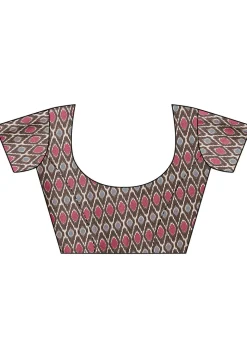 Printed Border Chiffon Saree in Pink