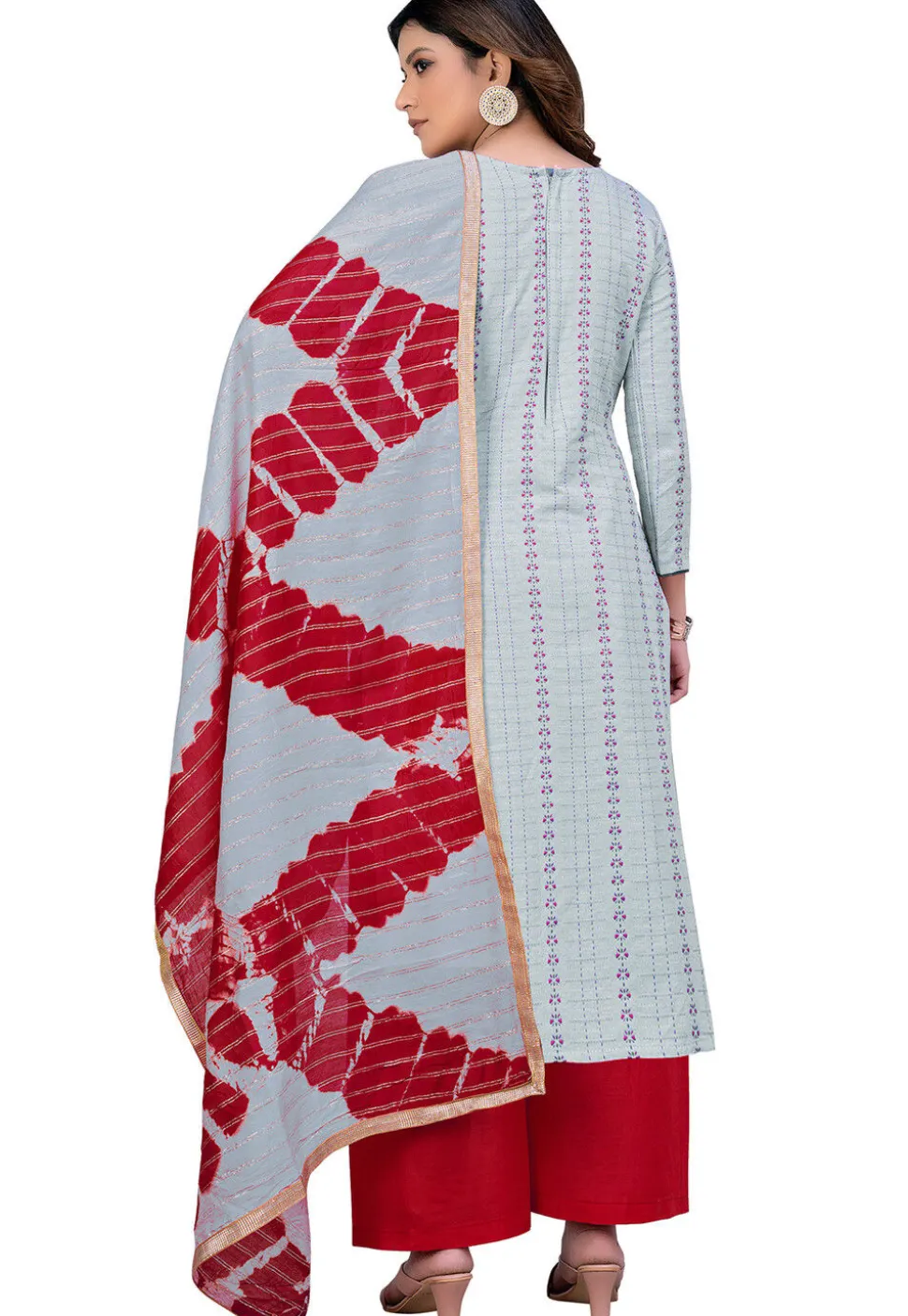 Printed Cambric Cotton Pakistani Suit in Grey