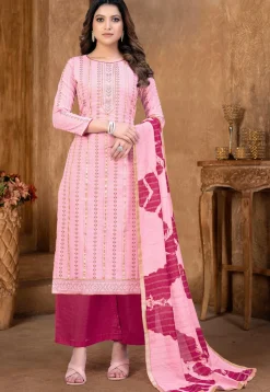 Printed Cambric Cotton Pakistani Suit in Pink