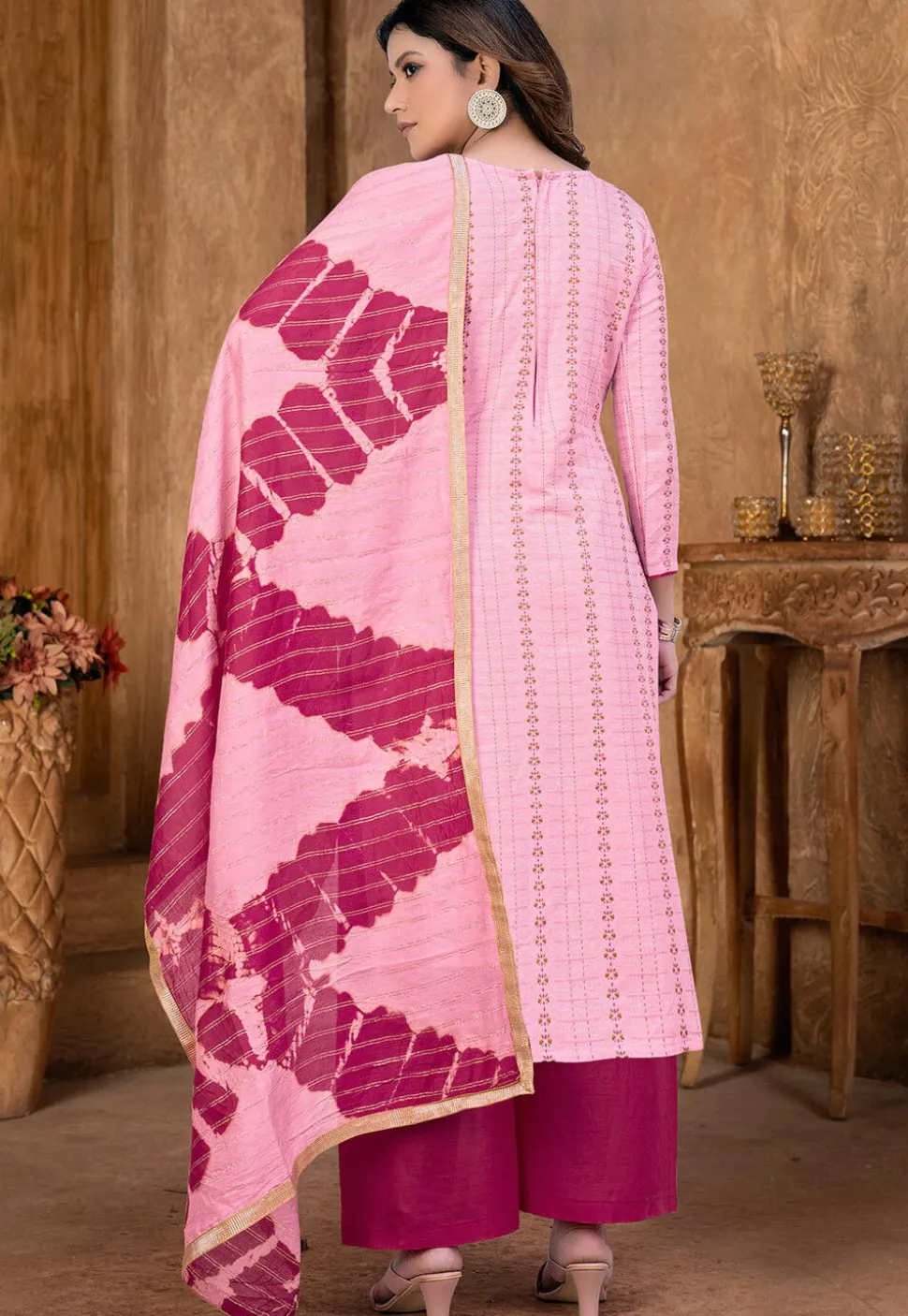 Printed Cambric Cotton Pakistani Suit in Pink