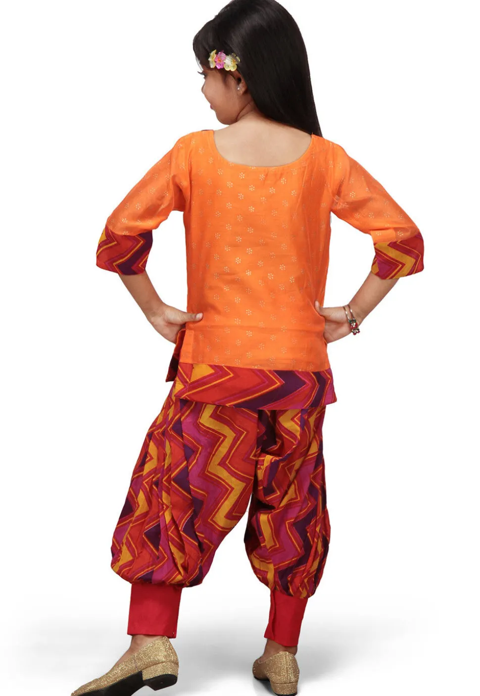 Printed Chanderi Silk Kameez with Jasmine Pant in Orange
