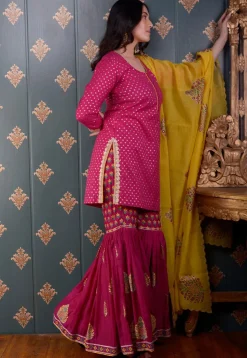 Printed Chanderi Silk Pakistani Suit in Fuchsia