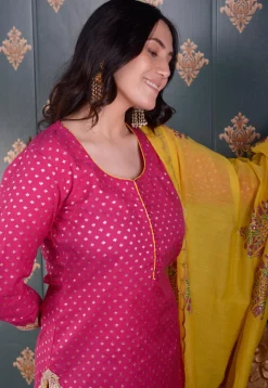 Printed Chanderi Silk Pakistani Suit in Fuchsia