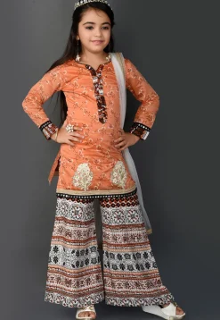 Printed Chanderi Silk Pakistani Suit in Peach