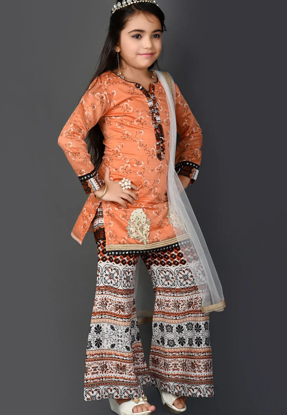 Printed Chanderi Silk Pakistani Suit in Peach