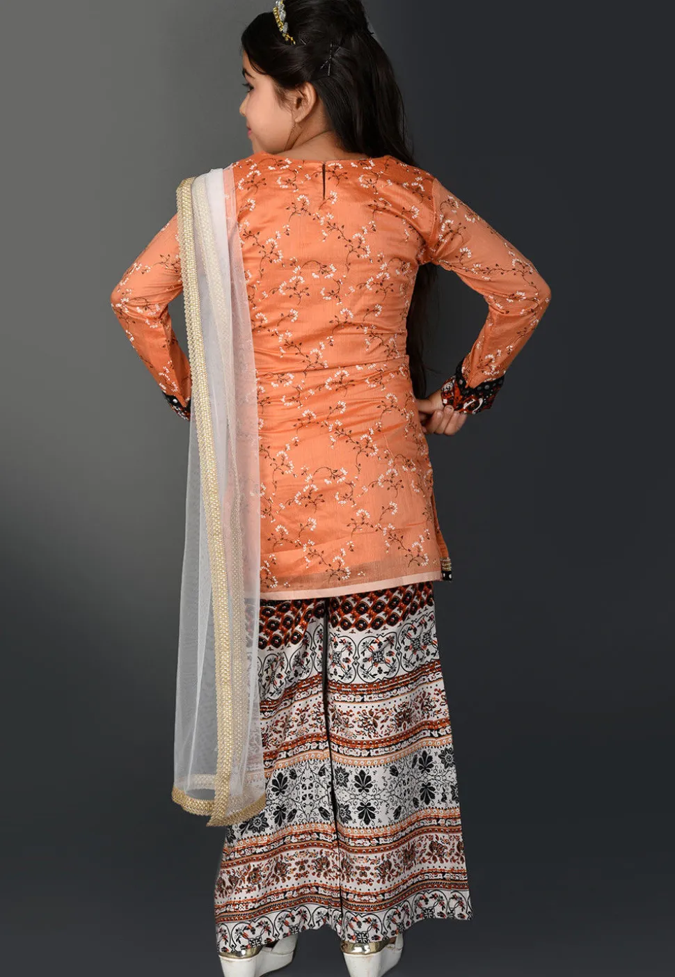 Printed Chanderi Silk Pakistani Suit in Peach