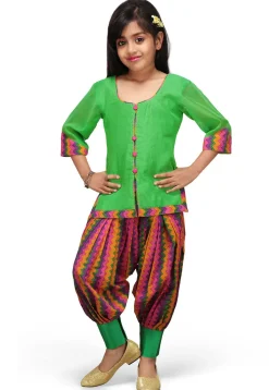 Printed Chanderi Silk Salwar Set in Green