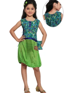 Printed Chiffon and Cotton Dress in Light Green