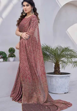 Printed Chiffon Saree in Old Rose