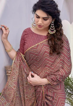 Printed Chiffon Saree in Old Rose