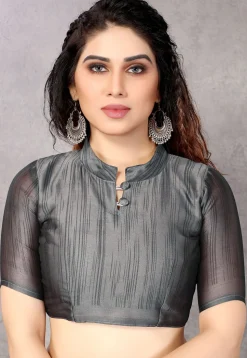 Printed Chiffon Saree in Old Rose and Grey