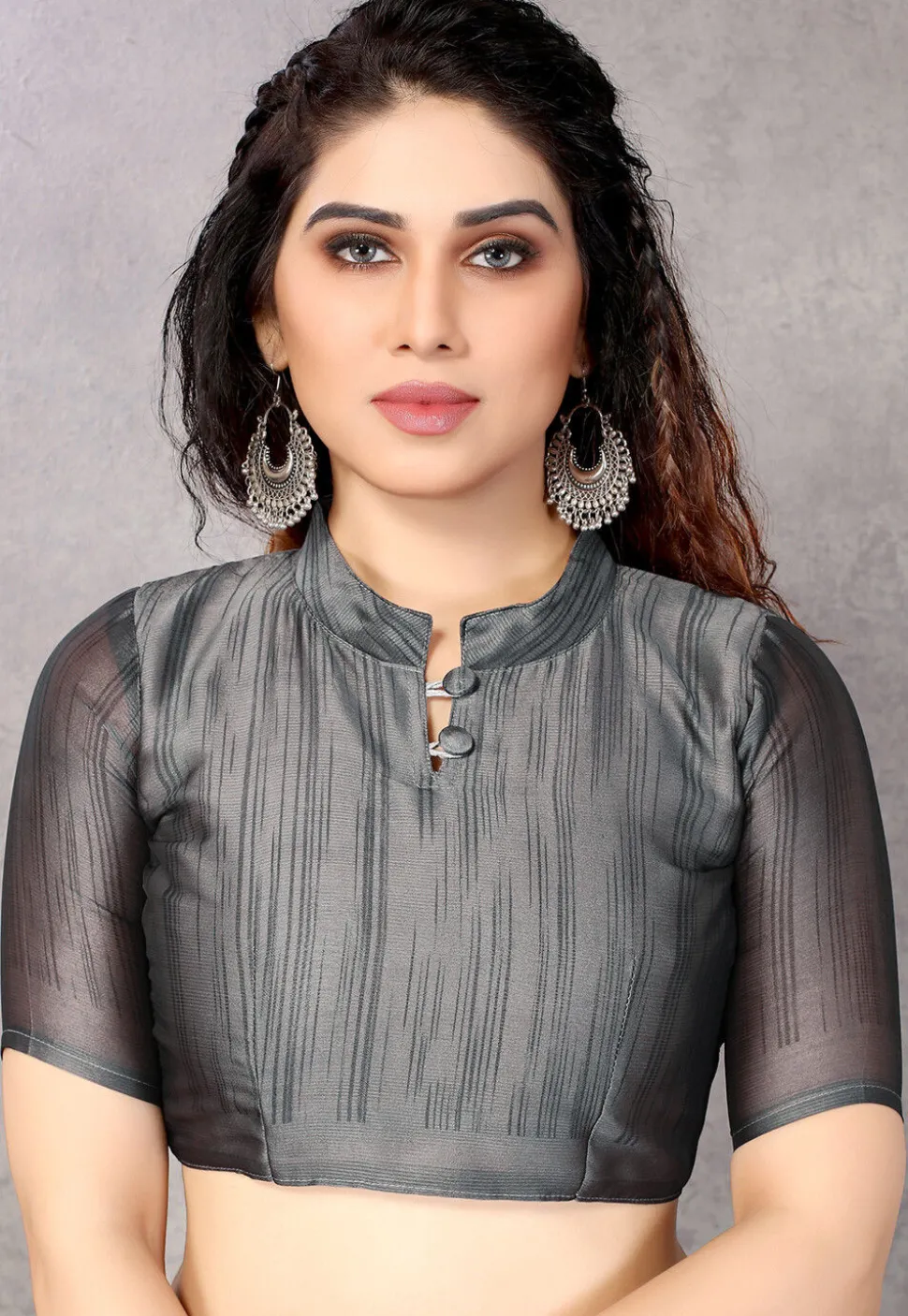 Printed Chiffon Saree in Old Rose and Grey