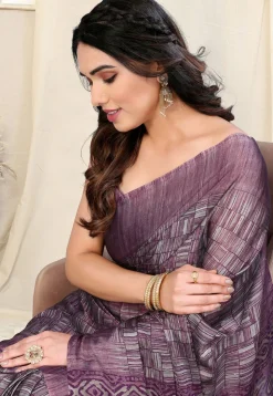 Printed Chiffon Saree in Dusty Purple