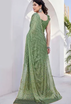 Printed Chiffon Saree in Green