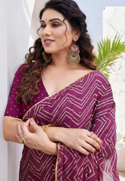 Printed Chiffon Saree in Magenta