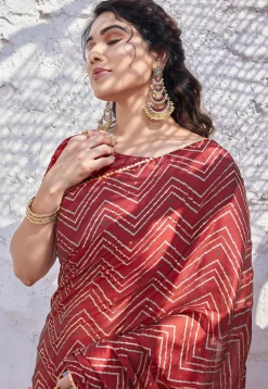 Printed Chiffon Saree in Red