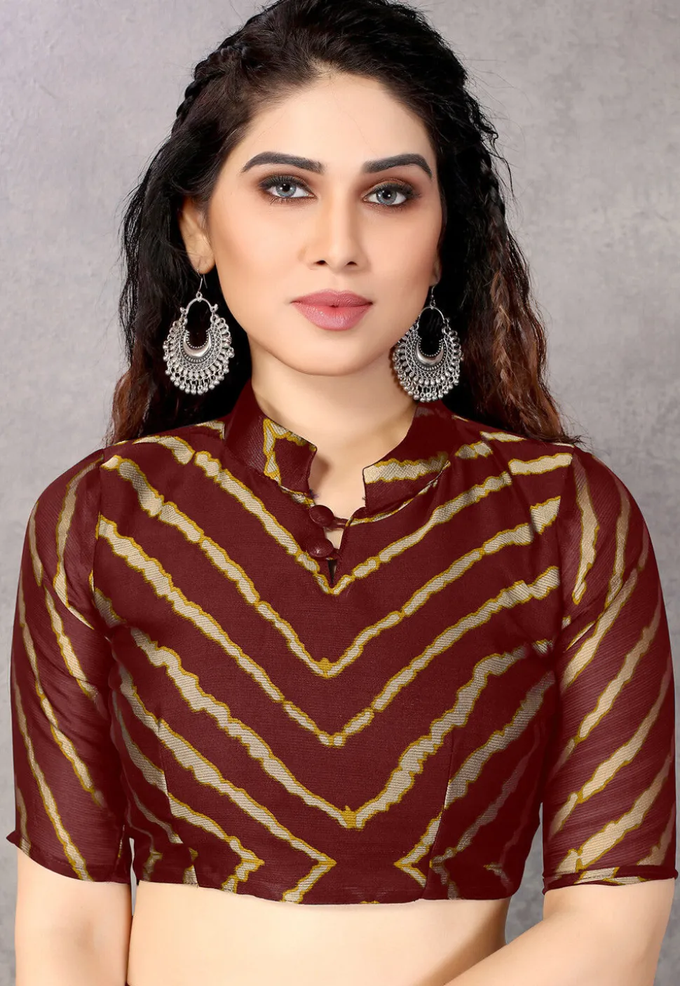 Printed Chiffon Saree in Maroon