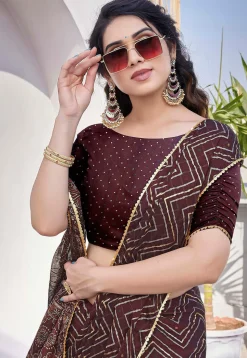Printed Chiffon Saree in Maroon
