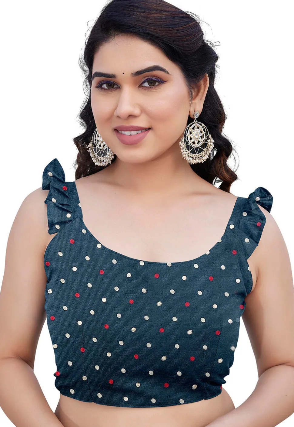 Printed Chiffon Saree in Dark Teal Blue