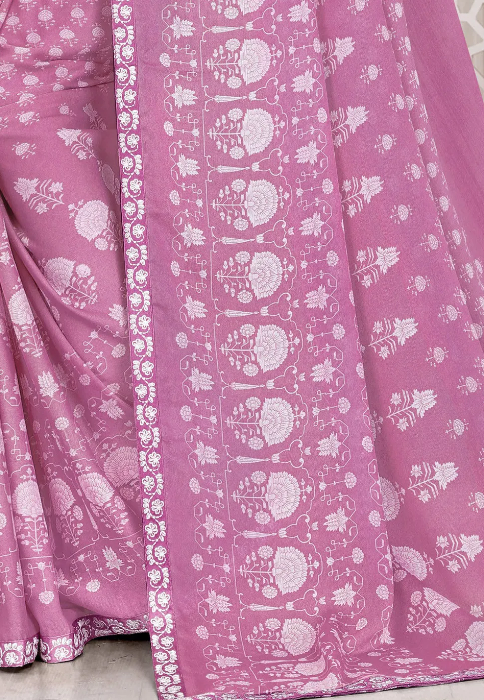 Printed Chiffon Saree in Pink