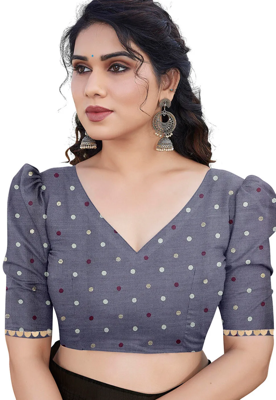 Printed Chiffon Saree in Dusty Blue