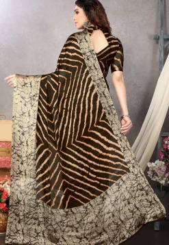 Printed Chiffon Saree in Brown