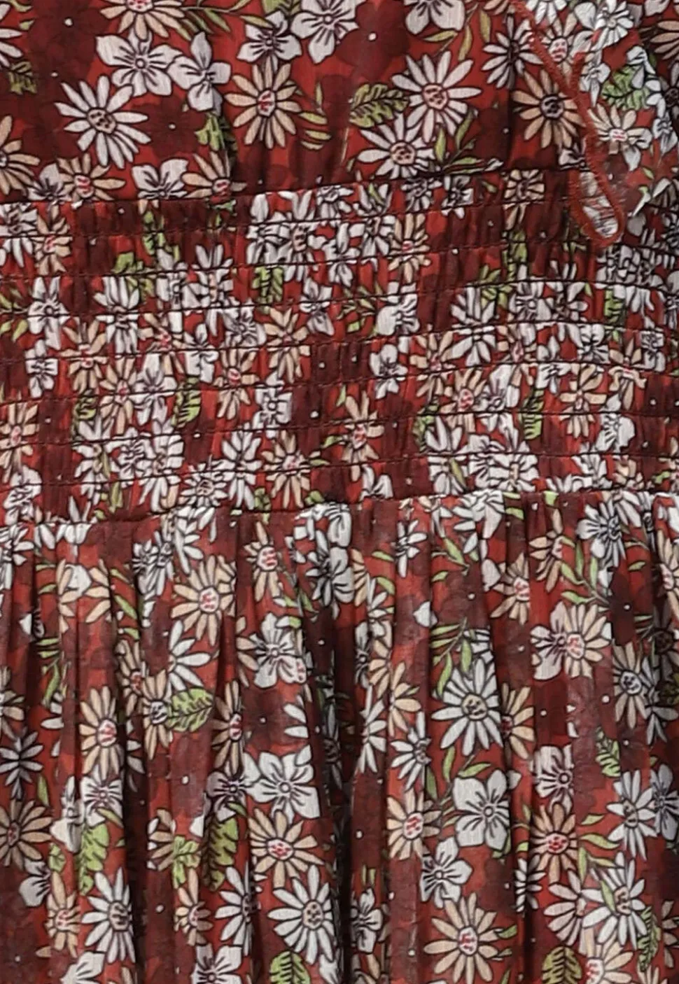 Printed Chiffon Tiered Dress in Maroon