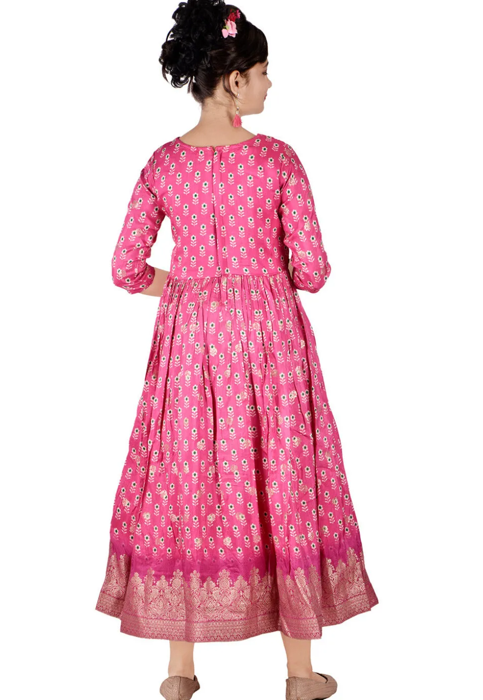 Printed Chinon Crepe Gown in Pink
